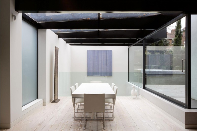 Dinnning Table Cream Gravy Dining Table Design With Cream Chairs And White Table Beside The Glass Wall At The Line House Dream Homes Unique Modern Interior Design For Comfortable Home With Lots Of Character