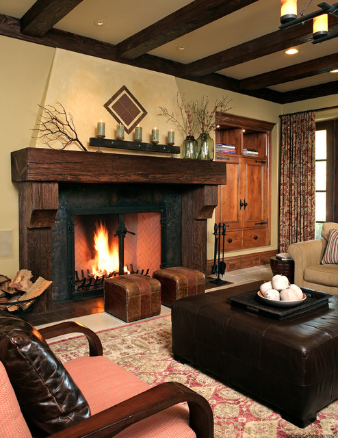 Rustic Family Chair Great Rustic Family With Brown Chair And Brown Ottoman Facing Fireplace Mantels That Under The Candles Turn On Decoration  Sophisticated Fireplace Mantel Decoration For Cozy Home Interiors