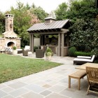 Traditional Landscape Outdoor Great Traditional Landscape View By Outdoor Fireplace Designs Showing Wooden Table And Chairs Also That Beside The Lounges Decoration Classic Outdoor Fireplace Designs For Impressive Exterior Decoration