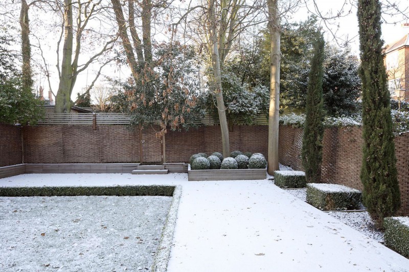 View By Area Great View By The Yard Area In The Line House Showing Planters And Snow White Covered The Garden Dream Homes Unique Modern Interior Design For Comfortable Home With Lots Of Character