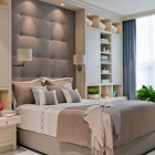 Tufted Bed Bookcase Grey Tufted Bed Headboard Modern Bookcase Indoor Plants Innovative Bedroom Lighting Ideas Comfortable Bed With Soft Bed Sheet Bedroom 19 Stylish Bedroom Lighting Ideas With Modern LED Lights Effects