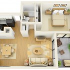 3d Layout One Iconic 3D Layout Of Modern One Apartment Floor Plans Including Detail Living Space And Neat Furniture Placement In Detail Bedroom 12 Stylish One Bedroom Apartment Floor Plans In Pretty White Theme