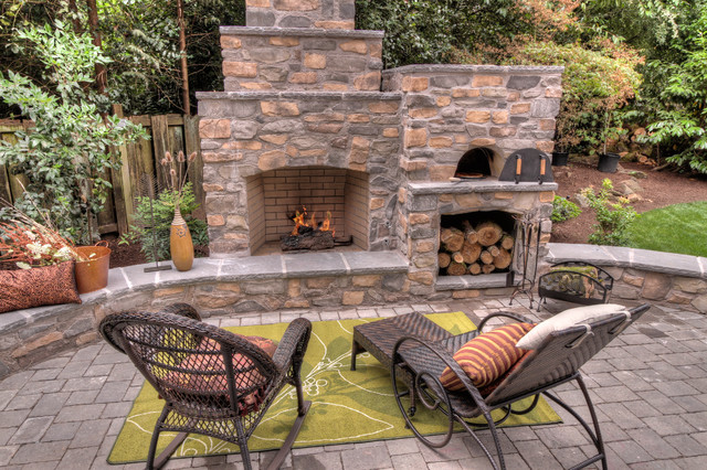 Outdoor Fireplace Green Impressing Outdoor Fireplace Designs With Green Carpet Feat Black Chairs And Nice Pillows Which Add Nice The Area Decoration  Classic Outdoor Fireplace Designs For Impressive Exterior Decoration