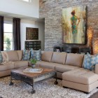 Eclectic Living Cream Impressive Eclectic Living Room With Cream Colored Leather Sectional Sofa And White Colored Shag Carpet On The Floor Decoration 20 Brilliant Leather Sectional Sofas That Will Fit Stunningly Into Your Family Home