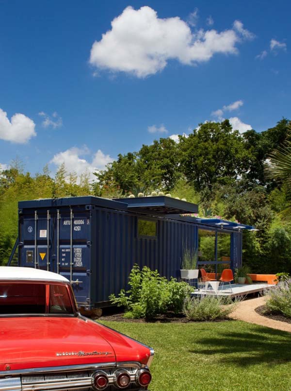 Gray Molded Container Impressive Gray Molded Wall Patterned Container Guest House With Simple Terrace Outside Furnished Red Chairs And White Table Dream Homes Stunning Shipping Container Home With Stylish Architecture Approach