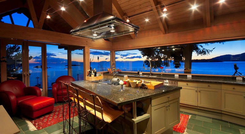 Kitchen Extractor Island Impressive Kitchen Extractor Above Kitchen Island Completed Faucet And Chairs On Green Tiled Floor Installed In Seaside House Dream Homes  Beautiful Seaside Home With Classic And Vintage Decorations