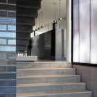 Lavish Luff Cool Impressive Lavish Luff Residence With Cool Dark Brick Textured Wall Small Concrete Staircase Glossy Ball Pendant Light Transparent Glass Wall Architecture Astonishing Contemporary Concrete Home With Minimalist Interior Features