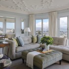 Traditional Family With Impressive Traditional Family Room Design With White Colored Soft Small Sectional Sofa And Stripes Ottoman Table Furniture Cozy And Beautiful Sectional Sofa To Decorate Small Space Room