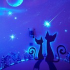 View Of Of Incredible View Of A Couple Of Cats As Glow In The Dark Decal Attached On The Wall Of Bedroom For Kids Center Wall Bedroom Stunning Bedroom Decoration With Glow In The Dark Paint Colors