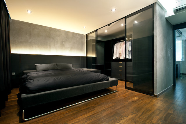 Mens Bedroom Shiny Industrial Men's Bedroom Ideas With Shiny Hidden Light Warm Wood Floor Small Closet Glass Sliding Door Dark Platform Bed Bedroom 16 Masculine Bedrooms Ideas For Men's And Decoration Tips