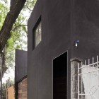 Modern Architectural With Innovative Modern Architectural Cerrada Reforma 108 With Cool Dark Concrete Wall Small Square Glass Window Shady Greenery White Metallic Gate Dream Homes Dramatic Home Decoration With Black Painted Exterior Walls
