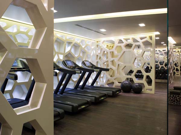 Gym Room Espa Inspiring Gym Room Design Of ESPA At The Istanbul Edition With Black Colored Gym Equipment And Dark Brown Colored Wooden Floor Bedroom Stunning Spa Interior With Modern Touch Of Turkish Tradition Accents