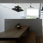 White Decorative Above Inspiring White Decorative Pendant Lamp Above Wooden Dining Desk With White Interior Design In Hiyoshi Residence Architecture Beautiful Minimalist Home Decorating In Small Living Spaces