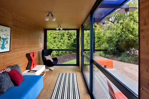 Black Lounge Red Interesting Black Lounge With White Red Spots Pillows On It Inside Container Guest House Beside White Nightstand On Wood Floor Dream Homes  Stunning Shipping Container Home With Stylish Architecture Approach