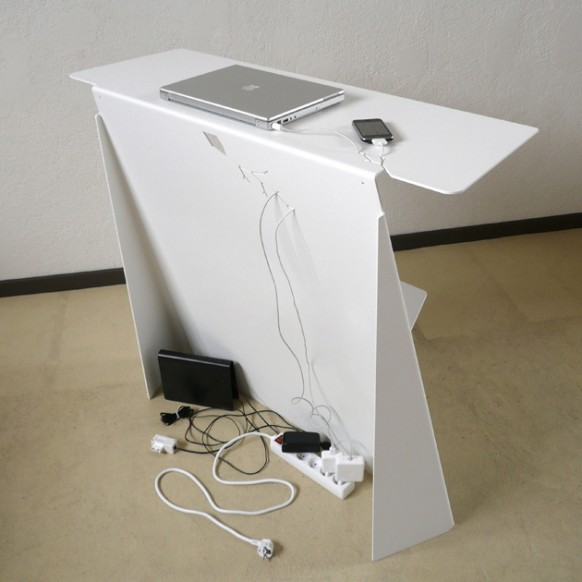 Idea With Wiring Interesting Idea With Desk Hidden Wiring Usually Installed In Home Office Inside Bedroom Using White Painting On Table Furniture  Wonderful Minimalist Furniture For Gadget Charging Stations