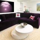 Media Room Sofas Interesting Media Room With Purple Sofas Under Led TV And Fur Rug Accompany Circle Table Feat Porcelain Decoration 20 Whimsical Purple Sofa Furniture For Gorgeous Interior Appearance