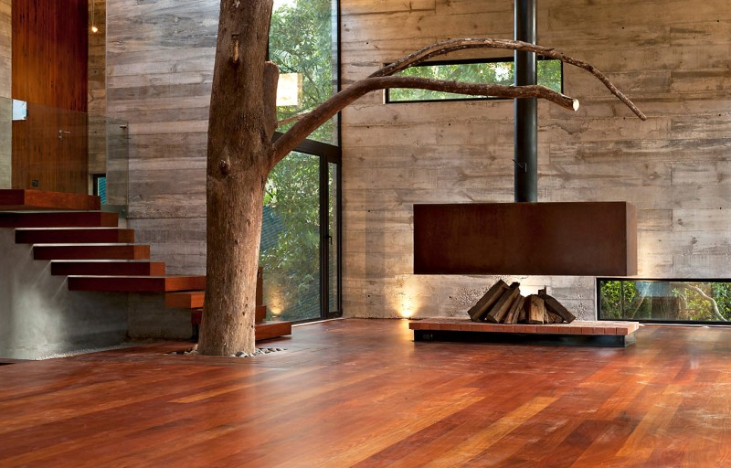 Space Design House Interesting Space Design Of Corallo House With Light Brown Floor Made From Wooden Material And Cozy Bonfire Pit With Black Metallic Chimney Dream Homes Exquisite Modern Treehouse With Stunning Cantilevered Roof