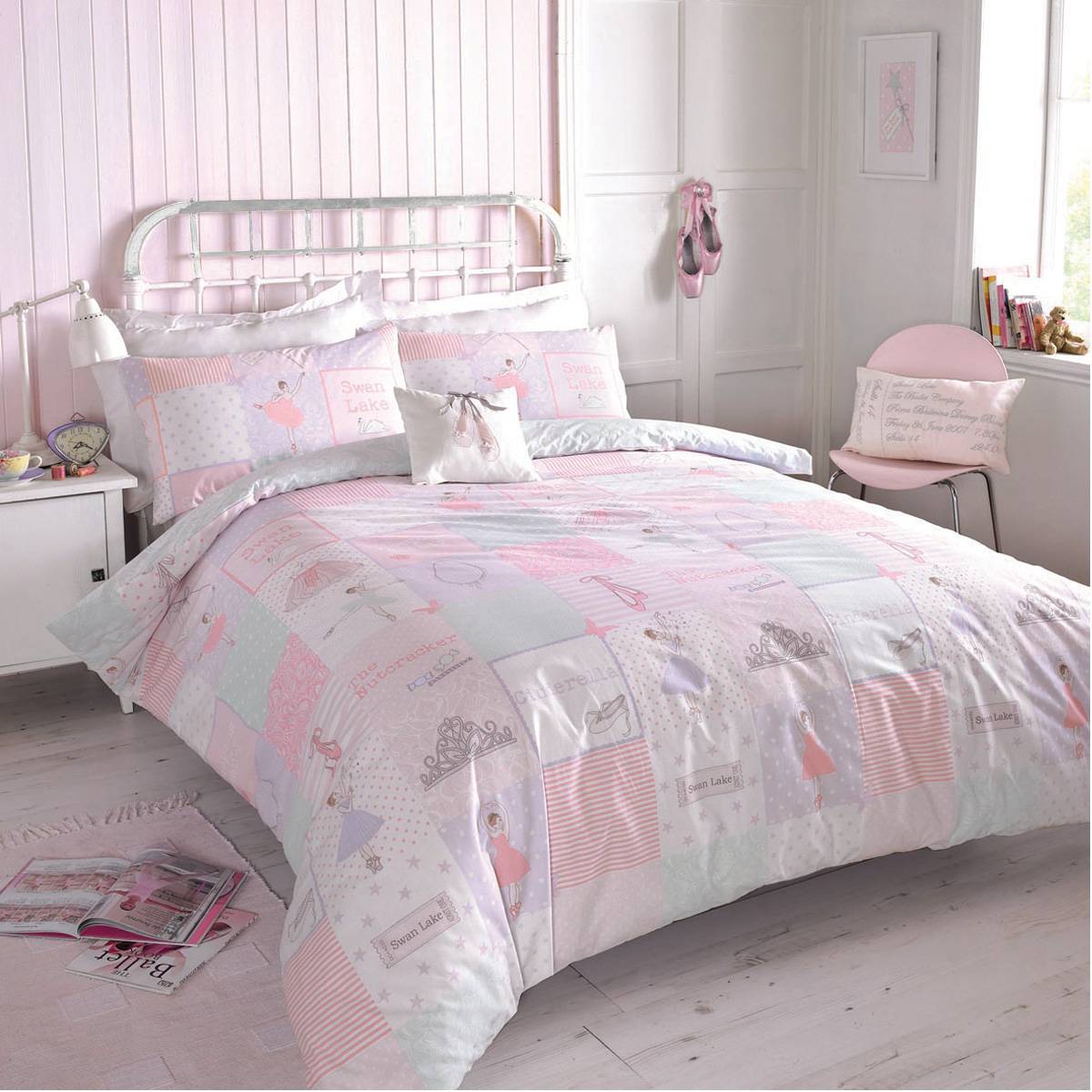 White Turqouise Duvet Interesting White Turquoise Pink Patterned Duvet Set In White Iron Bed Installed On The White Wooden Striped Glossy Floor Bedroom  Cool And Lovely Bedroom Designs With Creative Duvet Covers