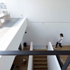 Wooden Striped With Interesting Wooden Striped Ladder Installed With Wooden Railing In White Painting With White Interior Design In Hiyoshi Residence Architecture Beautiful Minimalist Home Decorating In Small Living Spaces