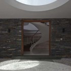 Circular Staircase Water Inviting Circular Staircase Installed Inside Water Cooled House Building Displayed Through Framed Glass Window Decoration Elegant And Beautiful Home Design Presented By The Water-Cooled House