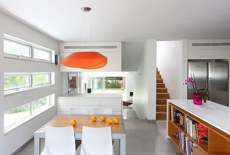 House Amitzi Room Inviting House Amitzi Architects Dining Room With Grey Table White Chairs And Orange Pendant Above It Dream Homes Stylish Minimalist Home Interior And Exterior With Bewitching White Paint Colors