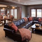 Family Space Dining Large Family Space Combined With Dining Room Involving Dark Brown Leather Sectional Sofa And Wooden Table Dream Homes Enchanting Leather Sectional Sofa For Various Living Room Layouts