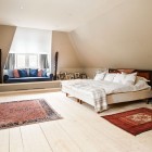 House Master In Large House Master Bedroom Interior In Attic Part With Asian Patterned Rug Put On Center Near To Queen Bed Dream Homes Wonderful Modern Home With Verdant Garden Decorations