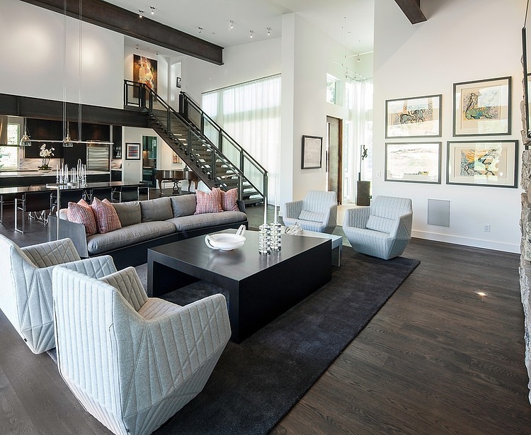 Park City Group Large Park City Residence Jaffa Group Family Room Involving Black Coffee Table Padded Chairs And Sofa Dream Homes Captivating Home Design With Grey Exterior Surrounded By Green Lawn