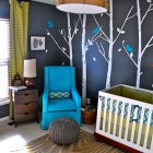 Woodland Nursery Interior Lavish Woodland Nursery Room Design Interior With Minimalist Space With Blue Small Sofa Furniture In Traditional Style Kids Room Colorful Baby Room With Essential Furniture And Decorations