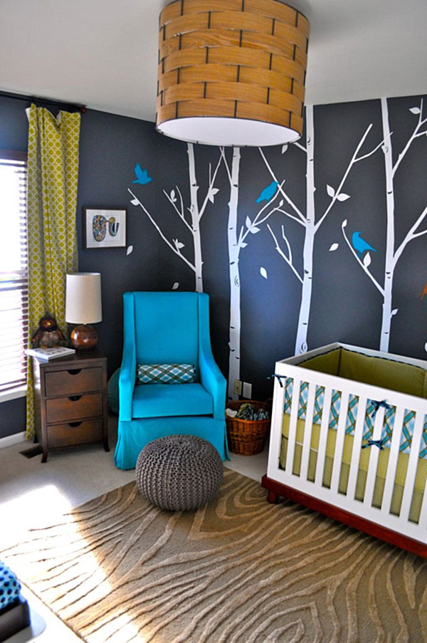 Woodland Nursery Interior Lavish Woodland Nursery Room Design Interior With Minimalist Space With Blue Small Sofa Furniture In Traditional Style Kids Room  Colorful Baby Room With Essential Furniture And Decorations