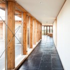 Hallway Design Farmhouse Long Hallway Design At Allies Farmhouse Applied Black Tile Floor Large Glass Window Design Framed By Wood Dream Homes Stunning Rustic Contemporary Home With Bright Interior Accents