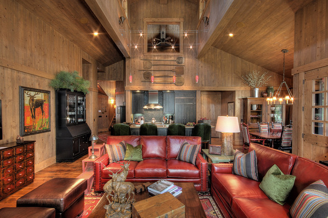 Brown Rustic Interior Luxurious Brown Rustic Living Room Interior Enhanced With Wood Abundance Involving Red Sofas And Pillows Decoration Bright And Cheerful Home Decorating With Beautiful Sofa Furniture
