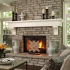 Livign Room Fireplace Magnificent Living Room Design With Fireplace Mantels And Table In Math Pattern That Feat Flowers Decor Decoration Sophisticated Fireplace Mantel Decoration For Cozy Home Interiors