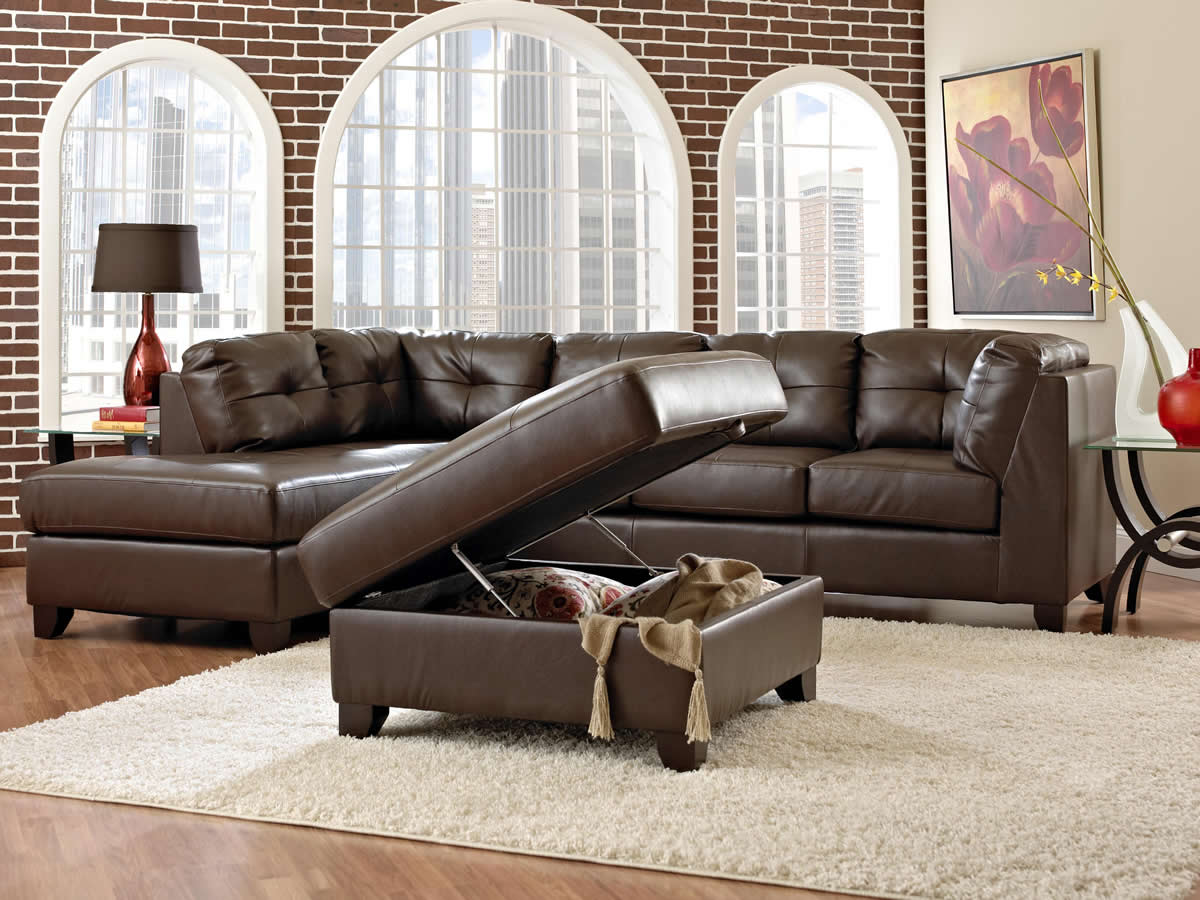 Simple Living With Marvelous Simple Living Room Design With Black Brown Colored Leather Sleeper Sofa And Dark Brown Brick Stones Wall Decoration Creative Leather Sleeper Sofa With Various And Bewitching Interiors