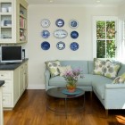 Traditional Kitchen Soft Marvelous Traditional Kitchen Design With Soft Blue Small Sectional Sofa And Black Circle Of Metallic Table Furniture Cozy And Beautiful Sectional Sofa To Decorate Small Space Room