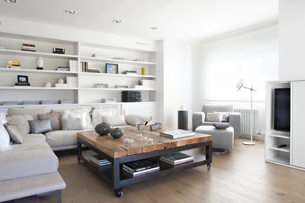 White Contemporary Spain Marvelous White Contemporary Home In Spain Design Interior Living Room Decorated With White Wall Shelving Furniture And Contemporary Sofa Design Dream Homes  Bright Home Interior Decoration Using White And Beautiful Wooden Accents