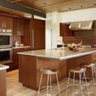 Wooden Accents Kitchen Marvelous Wooden Accents On Modern Kitchen Using Glossy Kitchen Island With Stools On Wood Floor Of Peaks View House Architecture Beautiful Contemporary Home With Outdoor Dining Room And Semi-Open Terrace