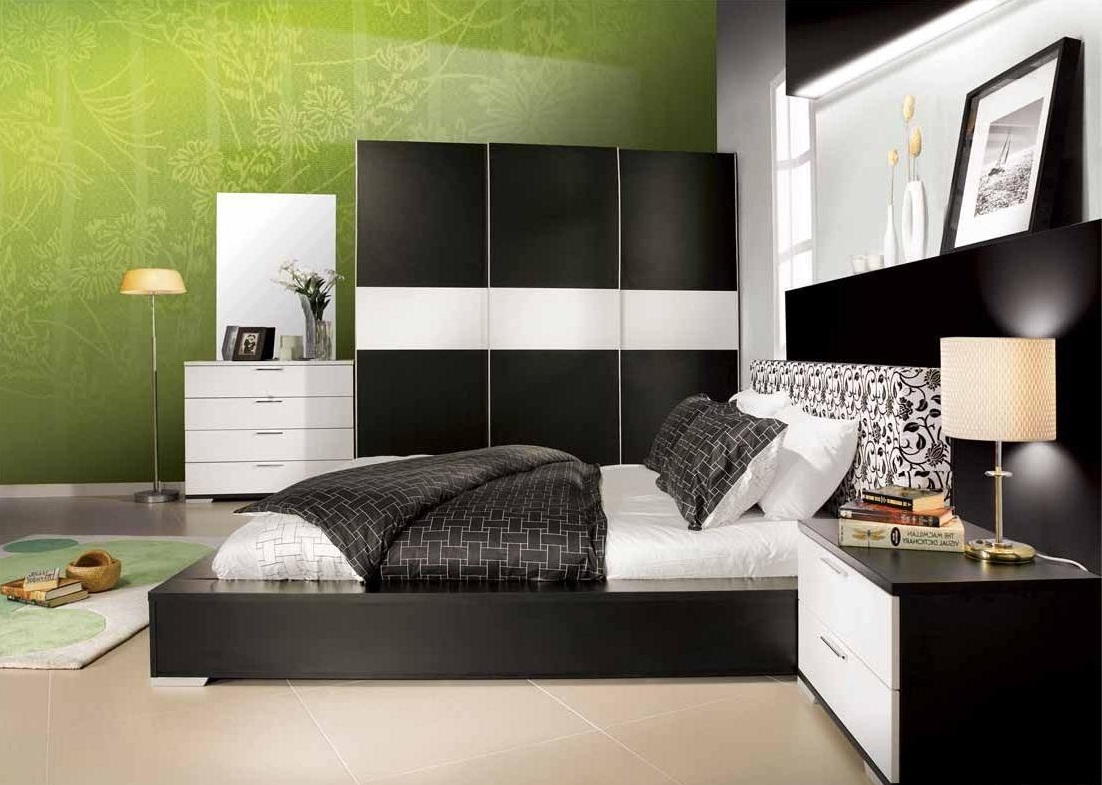 Green Floral Luminous Matching Green Floral Wallpaper With Luminous White Black Wardrobe Corner In Stunning Bedroom Decorating For Young Adults Including White Black Bedding Set Bedroom 27 Enchanting And Awesome Bedroom Ideas For Young Adults