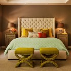 Tufted Headboard Green Mesmerizing Tufted Headboard With Double Green Ottomans And Light Green Duvet Cover Installed In Eclectic Bedroom Bedroom Creative And Beautiful Duvet Cover Ideas To Get Different Looks