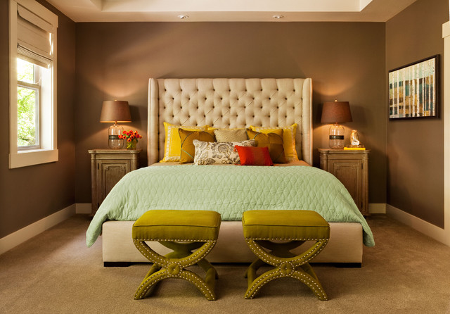 Tufted Headboard Green Mesmerizing Tufted Headboard With Double Green Ottomans And Light Green Duvet Cover Installed In Eclectic Bedroom Bedroom Creative And Beautiful Duvet Cover Ideas To Get Different Looks