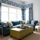 Century Living With Mid Century Living Room Design With Blue Sectional Sofa And Yellow Leather Coffee Table Also Glass Top Side Table Furniture Beautiful Blue Sectional Sofas To Making A Cozy And Comfortable Interiors