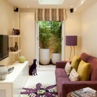 Eclectic Media With Minimalist Eclectic Media Room Design With Purple Sofas That House Planters Make Fresh Atmosphere The Area Decoration 20 Whimsical Purple Sofa Furniture For Gorgeous Interior Appearance