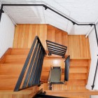 Staircase In With Minimalist Staircase In Artist Residence With Wooden Footings And Long Iron Handrail On White Brick Wall Decoration Elegant Home Decorated With Artistic And Contemporary Living Spaces