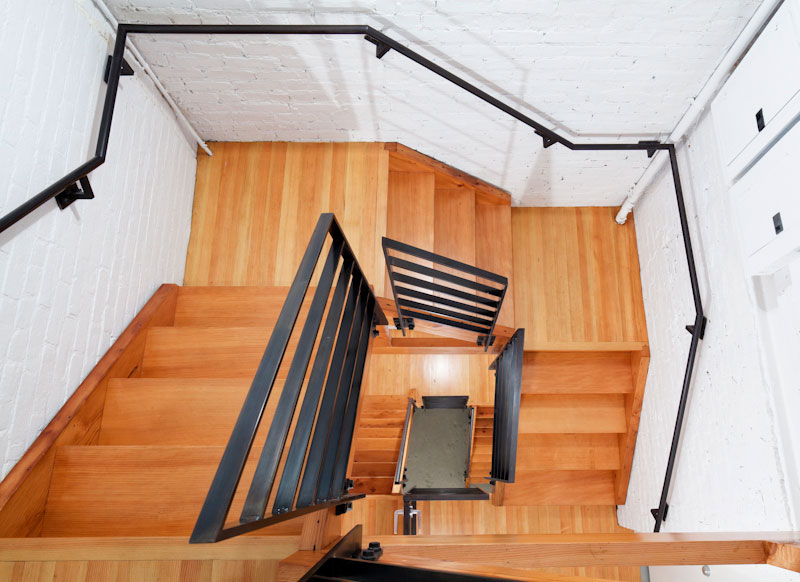 Staircase In With Minimalist Staircase In Artist Residence With Wooden Footings And Long Iron Handrail On White Brick Wall Decoration  Elegant Home Decorated With Artistic And Contemporary Living Spaces