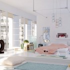 White Penthouse Pink Minimalist White Penthouse Bedroom With Pink Bed Cover And Pendant Lamps Make Stylish The Interior Design Bedroom Sleek Bedroom Design In Elegant Modern Home Style