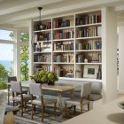 Dining Room Your Modern Dining Room Using Build Your Own Bookcases Design Installed With Gray Dining Chairs And Wood Glossy Dining Table On Rug Furniture Creative Bookcases Arrangements For Making The Small Home Library