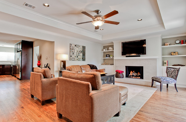 Family Of Area Modern Family Of Living Room Area With Fan Above The Sofas Facing The Fireplace Mantel Shelves In Black Color Decoration Functional Modern Home With Fireplace Mantel Shelves And Creative Lightings