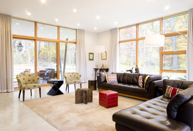 Living Room With Modern Living Room Interior Enhanced With Dark Brown Tufted Leather Sectional Sofa And Red Cubicle Coffee Table Dream Homes Enchanting Leather Sectional Sofa For Various Living Room Layouts