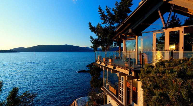 Terrace Of Completed Modern Terrace Of Seaside House Completed Glass Rails And Brown Potted Plants On Wooden Deck Involved Outdoor Trees Dream Homes  Beautiful Seaside Home With Classic And Vintage Decorations