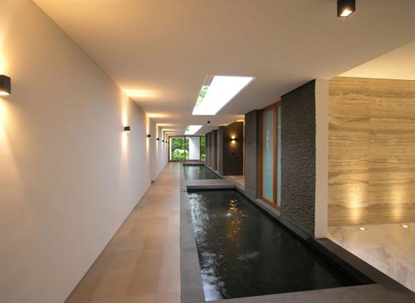 Water Cooled Swimming Modern Water Cooled House Interior Swimming Pool Idea Designed With Narrowed Entryway And Skylight As Lighting Decoration Elegant And Beautiful Home Design Presented By The Water-Cooled House